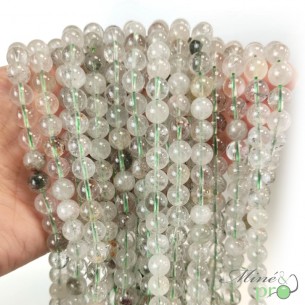 Quartz lodolite en perles rondes 8mm - fil complet