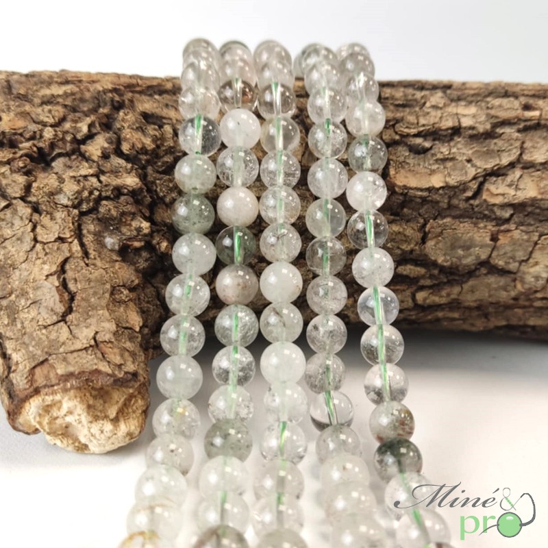 Quartz lodolite en perles rondes 8mm - fil complet