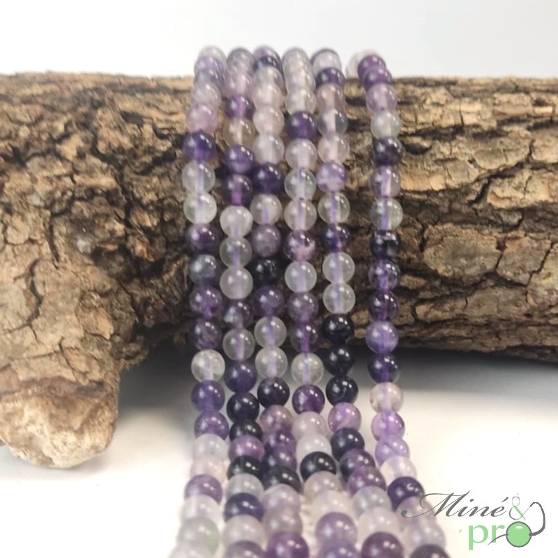 Fluorite violette en perles rondes 6mm - fil complet