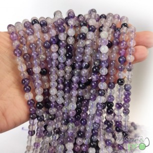 Fluorite violette en perles rondes 6mm - fil complet