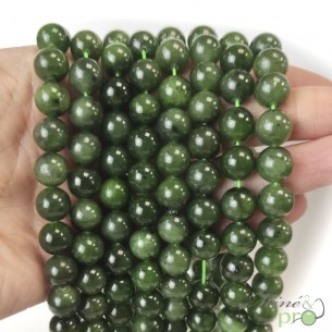 Jade nephrite A+ en perles rondes 10mm - fil complet
