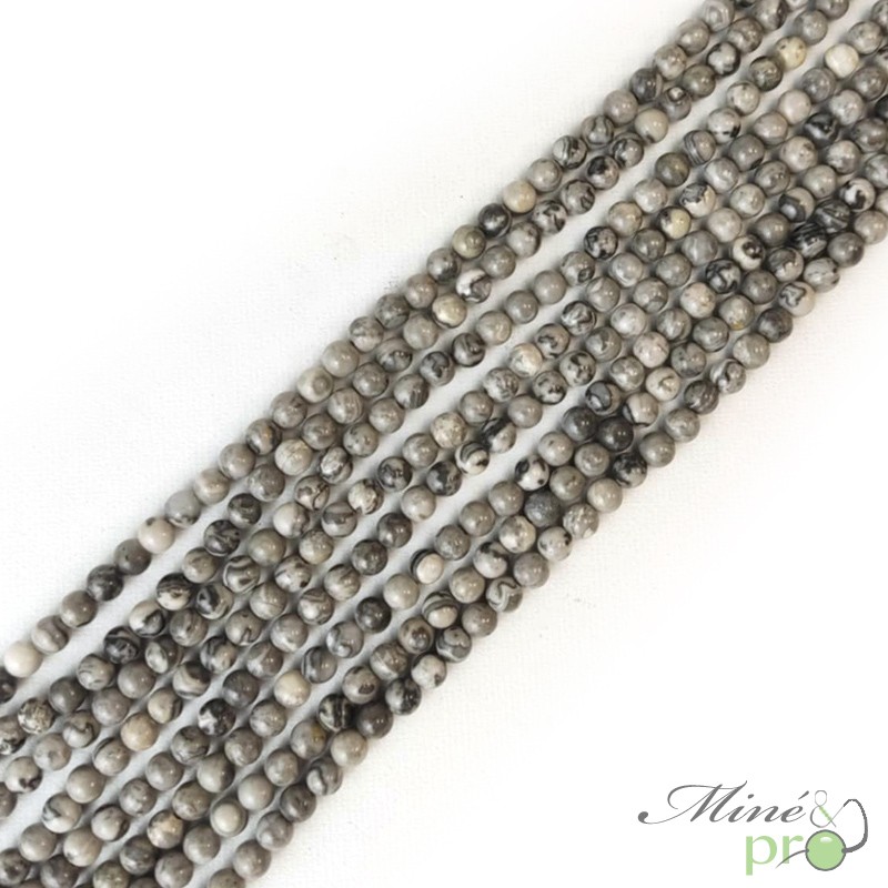 Agate crazy lace grise A en perles rondes 4mm - fil complet Agate crazy lace grise A en perles rondes 4mm - fil complet