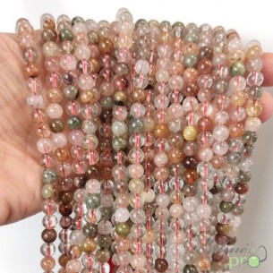 Quartz à inclusions A en perles rondes 6mm - fil complet