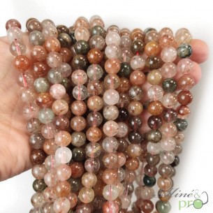 Quartz à inclusions A en perles rondes 8mm - fil complet