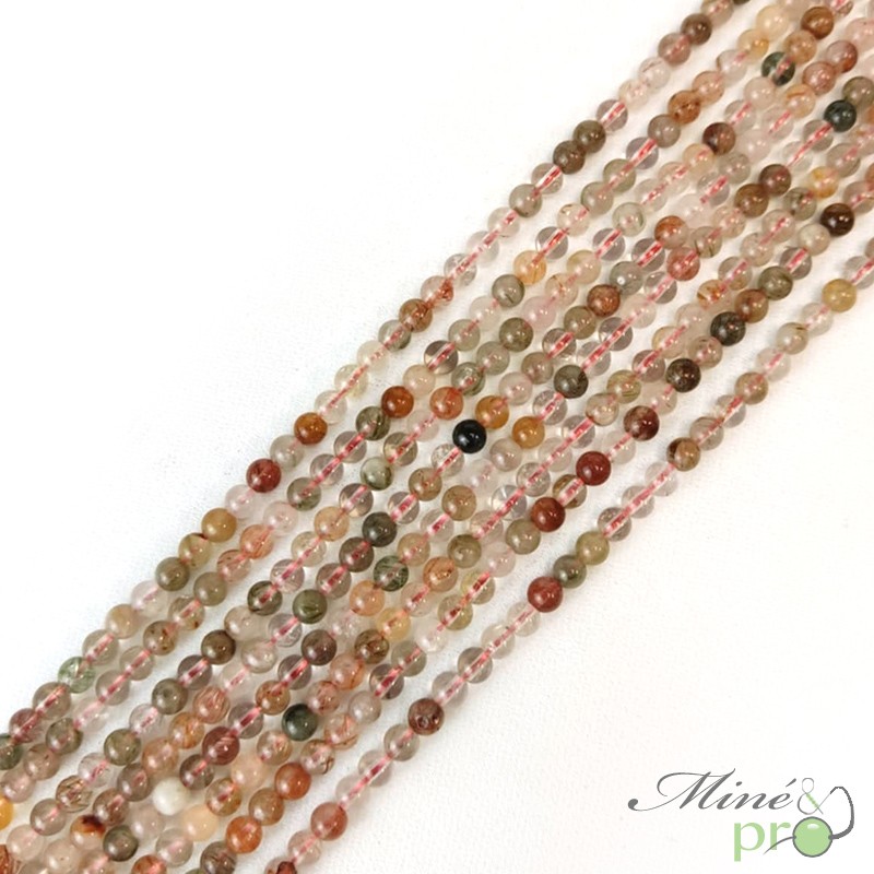 Quartz à inclusions A en perles rondes 4mm - fil complet