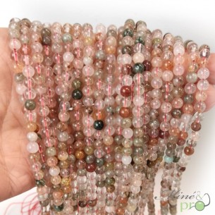 Quartz à inclusions A en perles rondes 4mm - fil complet