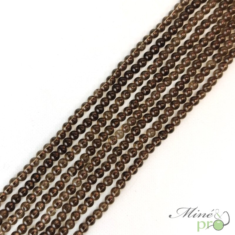Quartz fumé A en perles rondes 4mm - fil complet