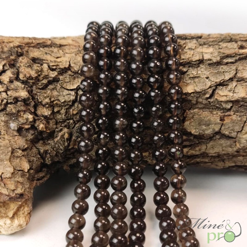 Quartz fumé AB+ en perles rondes 6mm - fil complet