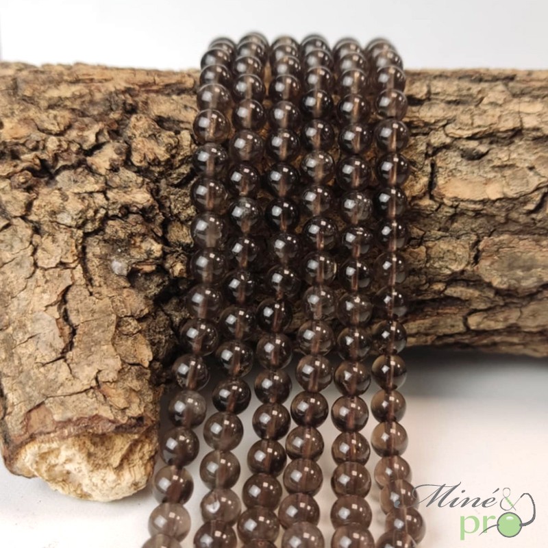 Quartz fumé A en perles rondes 6mm - fil complet