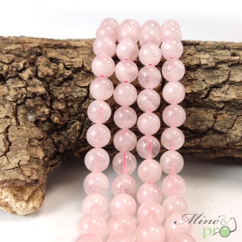 Quartz rose en perles rondes 8mm - fil complet