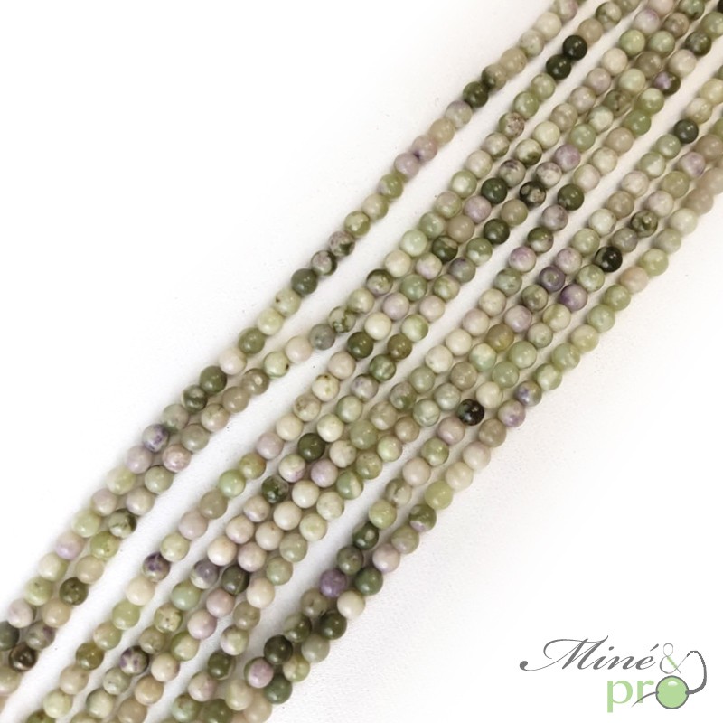 Jadeite vert-violet A en perles rondes 4mm - fil complet