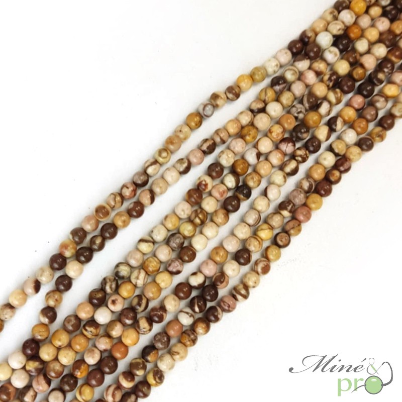 Jaspe zèbre marron A en perles rondes 4mm - fil complet