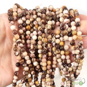 Jaspe zèbre marron A en perles rondes 4mm - fil complet