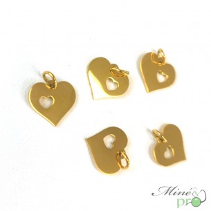 Coeur en acier inoxydable plaqué or 12mm - lot de 5