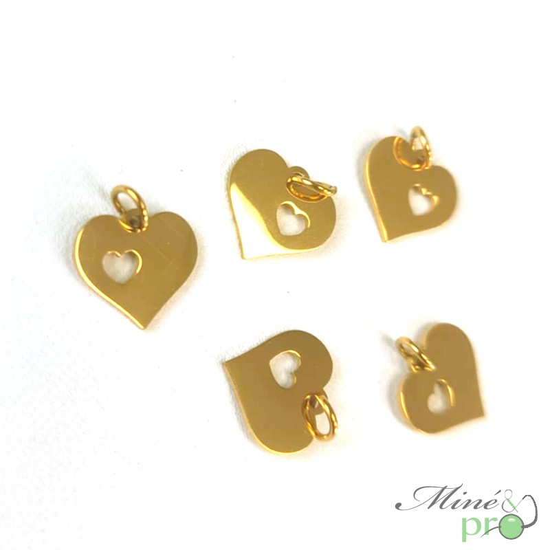 Coeur en acier inoxydable plaqué or 12mm - lot de 5 Coeur en acier inoxydable plaqué or 12mm - lot de 5