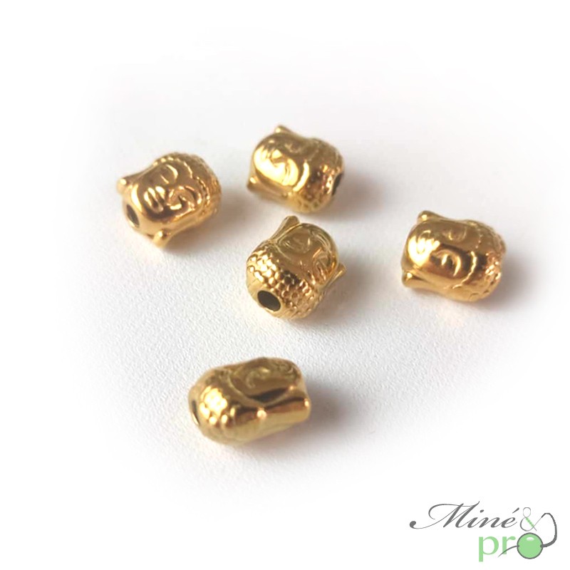 Tête de Bouddha en acier inoxydable plaqué or 11mm - lot de 5 Tête de Bouddha en acier inoxydable plaqué or 11mm - lot de 5