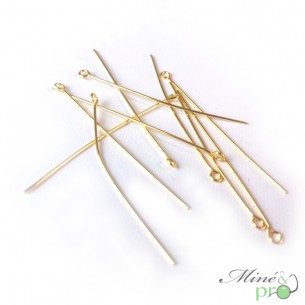Clous à boucles d'oreilles "oeillet" en acier inoxydable plaqué or 50mm - lot de 30