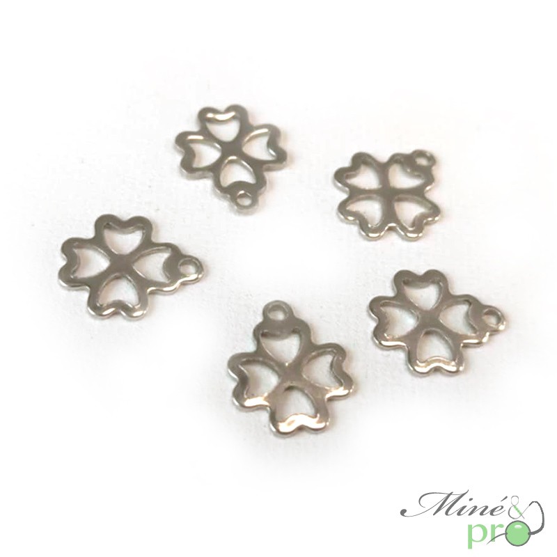 Trèfle coeur en acier inoxydable 13mm - lot de 20 Trèfle coeur en acier inoxydable 13mm - lot de 20