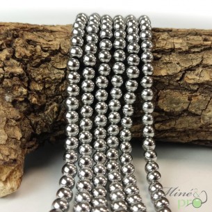 Hématite argentée A en perles rondes 6mm - fil complet