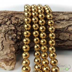 Hématite dorée A en perles rondes 10mm - fil complet