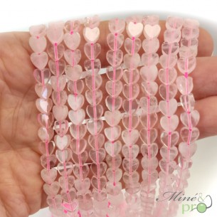 Quartz rose en perles plates "coeur" 8mm - fil complet
