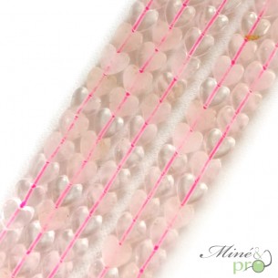 Quartz rose en perles plates "coeur" 8mm - fil complet
