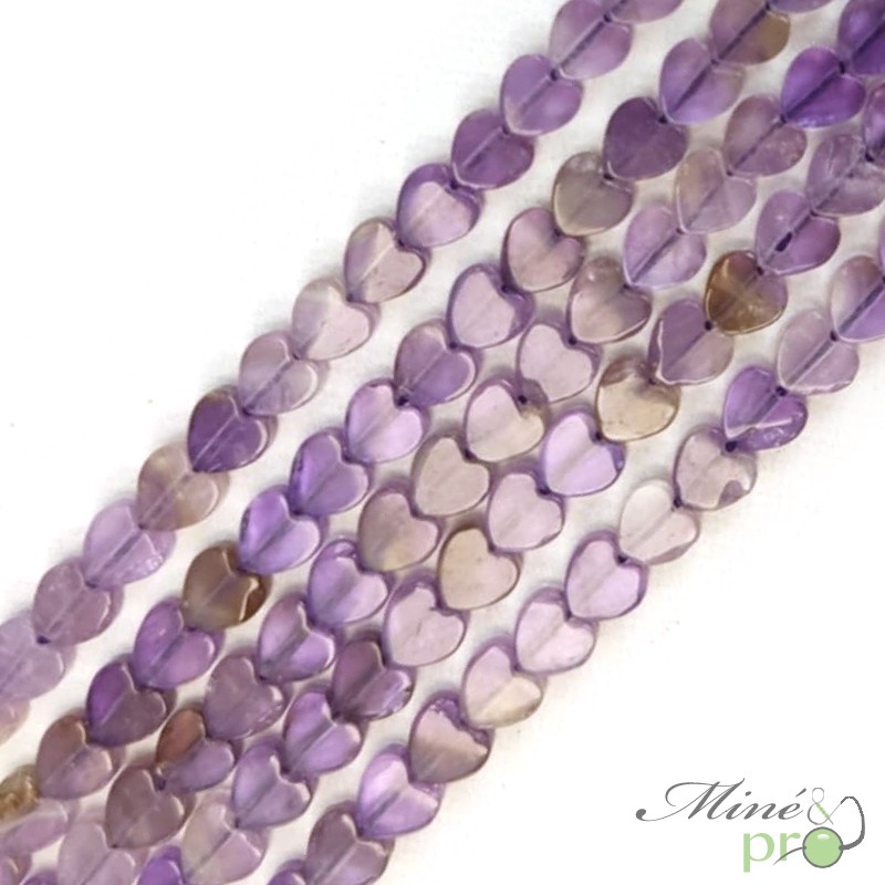 Amethyste en perles plates "coeur" 6mm - fil complet Amethyste en perles plates "coeur" 6mm - fil complet