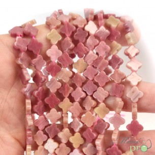 Rhodonite en perles plates "trèfle" 6mm - fil complet