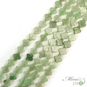 Aventurine verte en perles plates "trèfle" 7mm - fil complet