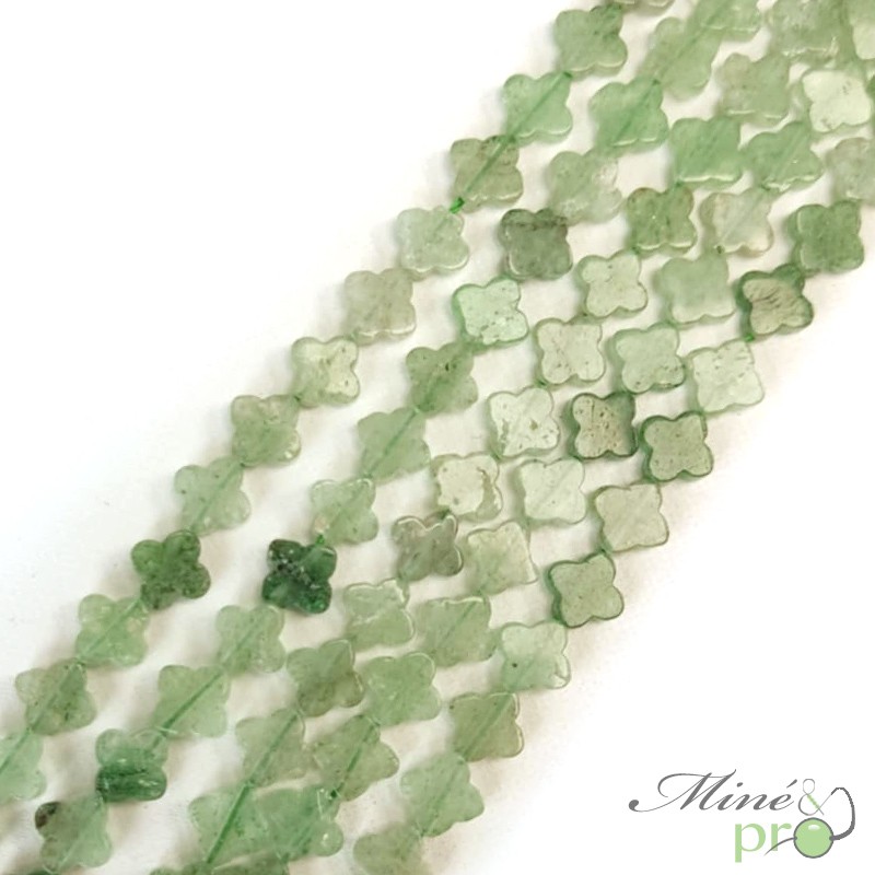 Aventurine verte en perles plates "trèfle" 7mm - fil complet Aventurine verte en perles plates "trèfle" 7mm - fil complet