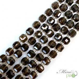 Quartz fumé en perles "carré" 7mm - fil complet