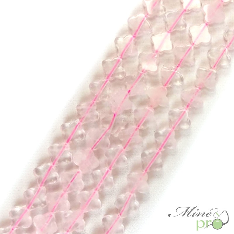 Quartz rose en perles plates "trèfle" 7mm - fil complet