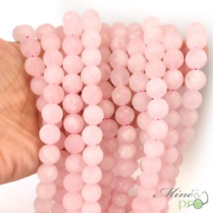 Quartz rose MAT en perles rondes 10mm - fil complet