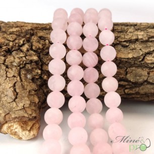 Quartz rose MAT en perles rondes 10mm - fil complet