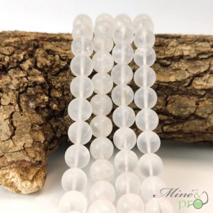 Cristal de roche MAT en perles rondes 10mm - fil complet