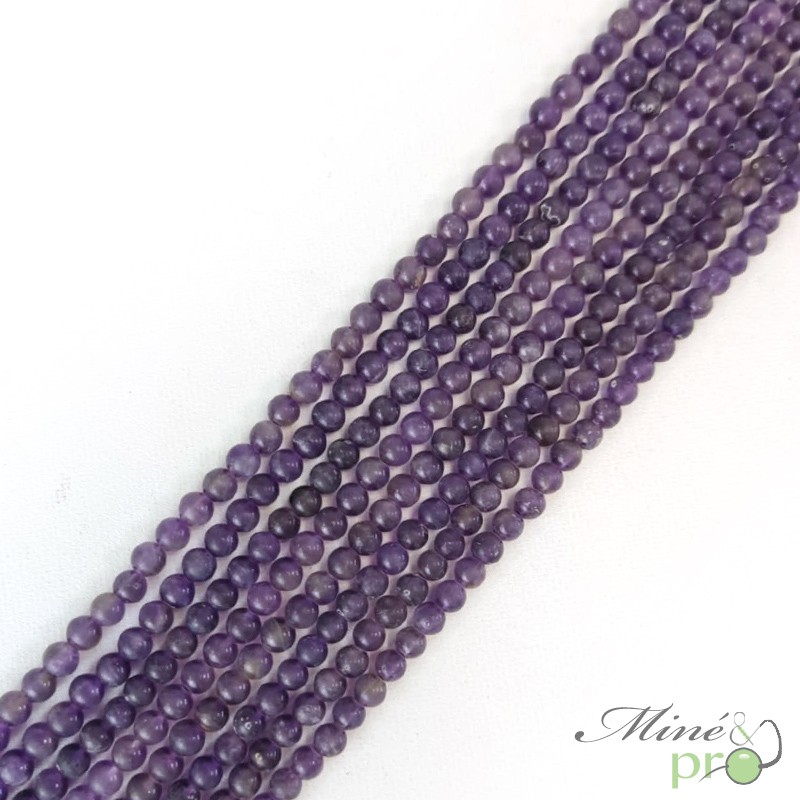 Améthyste MAT en perles rondes 4mm - fil complet Améthyste MAT en perles rondes 4mm - fil complet