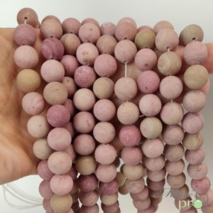 Rhodonite rose MAT en perles rondes 10mm - fil complet