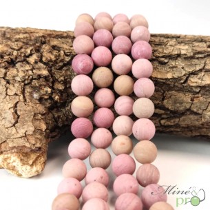 Rhodonite rose MAT en perles rondes 10mm - fil complet