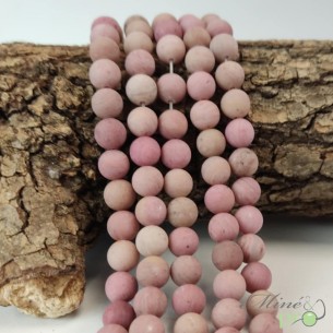 Rhodonite rose MAT en perles rondes 8mm - fil complet