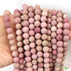 Rhodonite rose MAT en perles rondes 8mm - fil complet