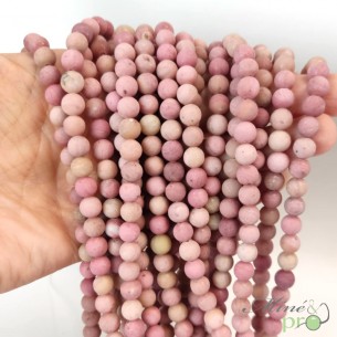Rhodonite rose MAT en perles rondes 6mm - fil complet