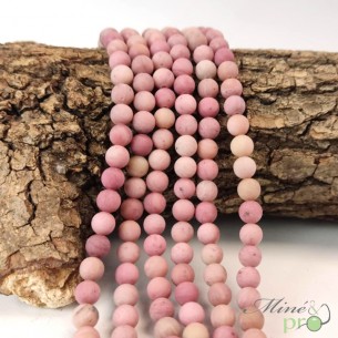 Rhodonite rose MAT en perles rondes 6mm - fil complet