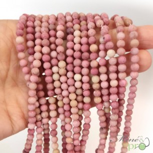 Rhodonite rose MAT en perles rondes 4mm - fil complet