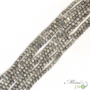 Agate crazy lace grise MAT en perles rondes 4mm - fil complet