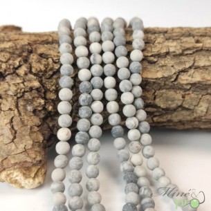 Agate crazy lace grise MAT en perles rondes 6mm - fil complet