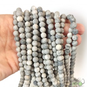 Agate crazy lace grise MAT en perles rondes 6mm - fil complet