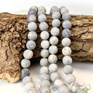 Agate crazy lace grise MAT en perles rondes 10mm - fil complet
