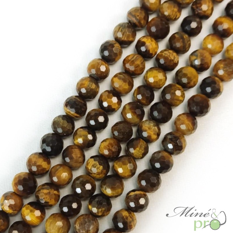 Oeil de tigre en perles facettées 8mm - fil complet