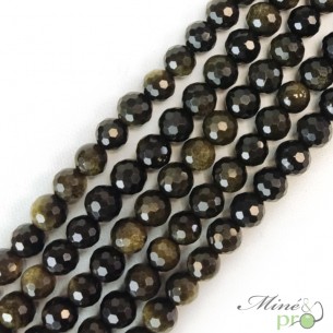 Obsidienne dorée en perles facettées 8mm - fil complet