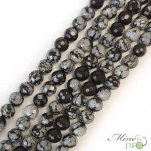 Obsidienne neige en perles facettées 8mm - fil complet